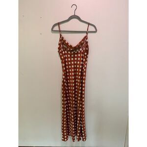 Paper Heart Satin Polka Dot Cowl Neck Midi Slip Dress | Rust Terracotta (S)